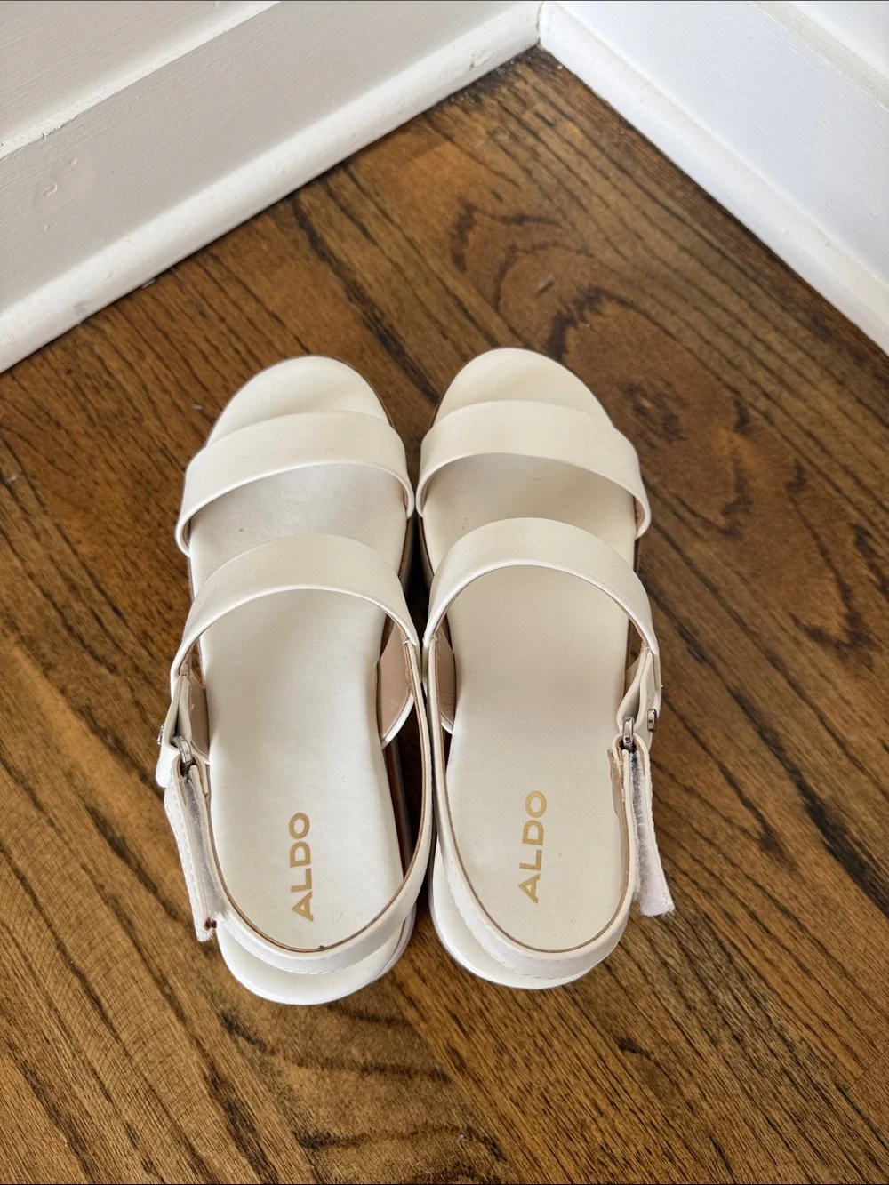 Aldo White Platform Slingback Sandals with Tan Trim
